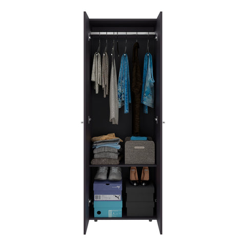 66.9" Tall 2-Door Armoire Closet System with Hanging Rod & Shelf, Modern Bedroom Wardrobe Cabinet for Organization Storage - Black