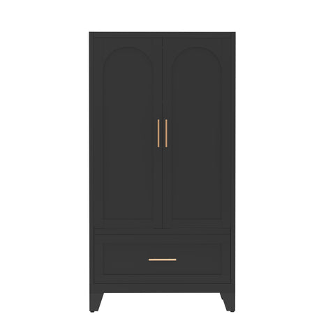 60" Tall Metal Wardrobe Cabinet with Drawer & Hanging Rod, 2-Door Steel Armoire Closet with Adjustable Shelf for Bedroom, Office, Laundry Room - Black