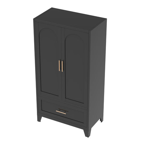 60" Tall Metal Wardrobe Cabinet with Drawer & Hanging Rod, 2-Door Steel Armoire Closet with Adjustable Shelf for Bedroom, Office, Laundry Room - Black