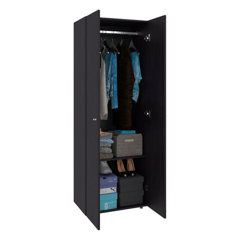 66.9" Tall 2-Door Armoire Closet System with Hanging Rod & Shelf, Modern Bedroom Wardrobe Cabinet for Organization Storage - Black