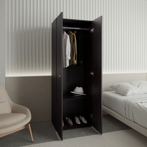 66.9" Tall 2-Door Armoire Closet System with Hanging Rod & Shelf, Modern Bedroom Wardrobe Cabinet for Organization Storage - Black